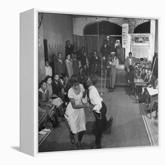 Young Black Couple Dancing Like Mad in the Center of Dance Floor at the Savoy Hotel-Eric Schaal-Framed Premier Image Canvas