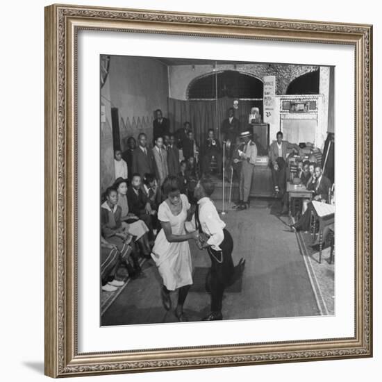 Young Black Couple Dancing Like Mad in the Center of Dance Floor at the Savoy Hotel-Eric Schaal-Framed Photographic Print