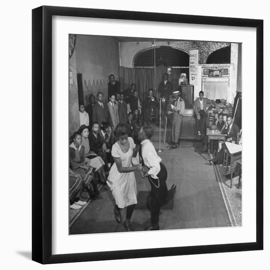 Young Black Couple Dancing Like Mad in the Center of Dance Floor at the Savoy Hotel-Eric Schaal-Framed Photographic Print