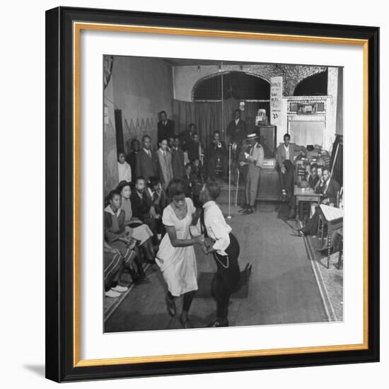 Young Black Couple Dancing Like Mad in the Center of Dance Floor at the Savoy Hotel-Eric Schaal-Framed Photographic Print