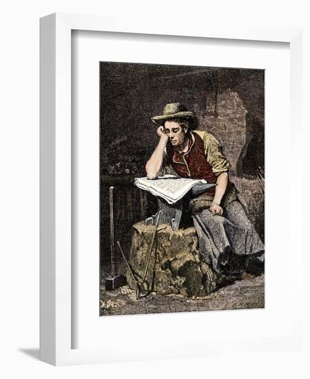 Young Blacksmith Reading a Newspaper, c.1800-null-Framed Giclee Print