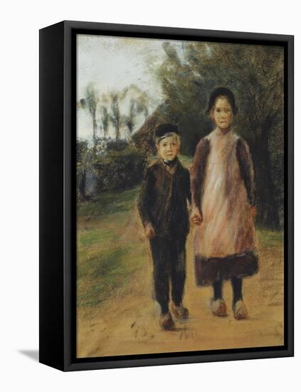 Young Boy and Girl on the Village Street; Junge Und Madchen Auf Der Dorfstrasse, C.1897-Max Liebermann-Framed Premier Image Canvas