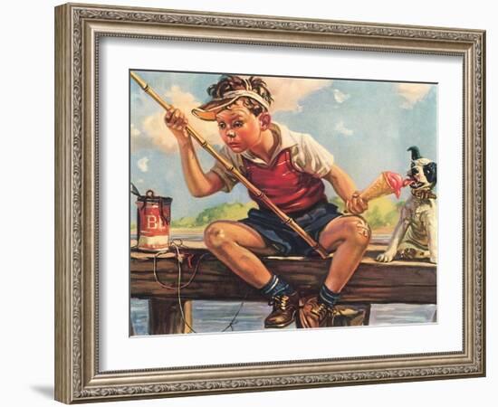 Young Boy Fishing-null-Framed Art Print