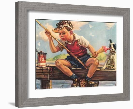 Young Boy Fishing-null-Framed Art Print