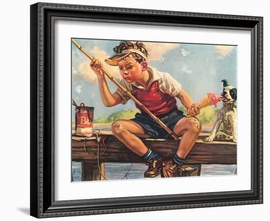 Young Boy Fishing-null-Framed Art Print