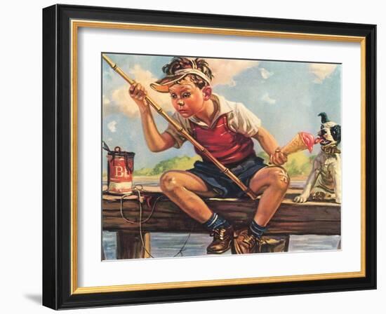 Young Boy Fishing-null-Framed Art Print