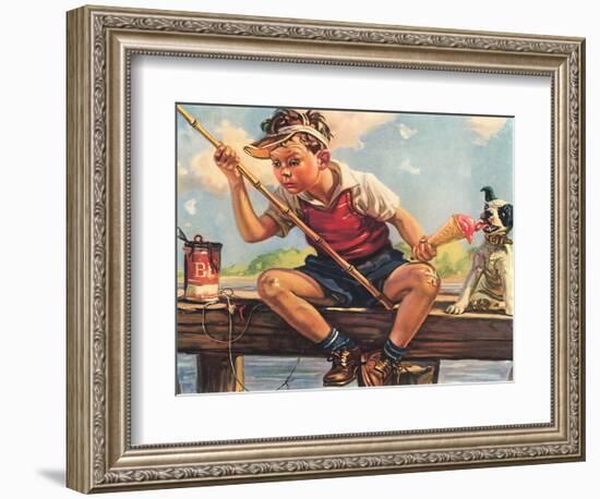 Young Boy Fishing-null-Framed Art Print