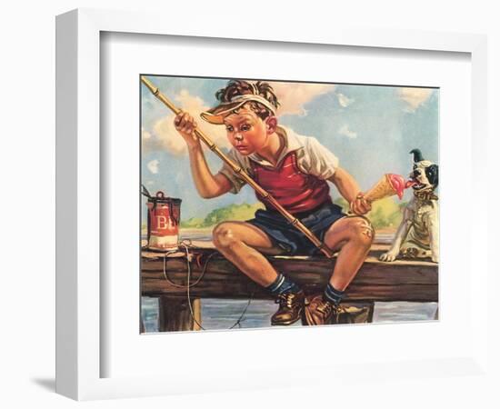 Young Boy Fishing-null-Framed Art Print