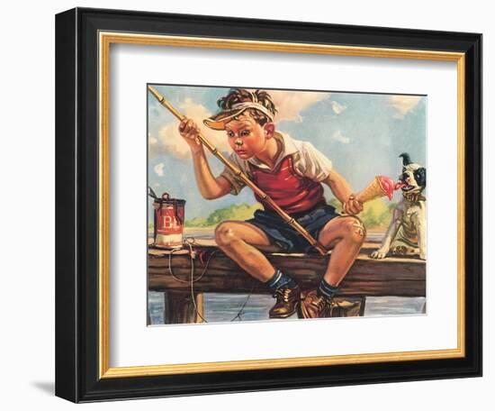 Young Boy Fishing-null-Framed Art Print