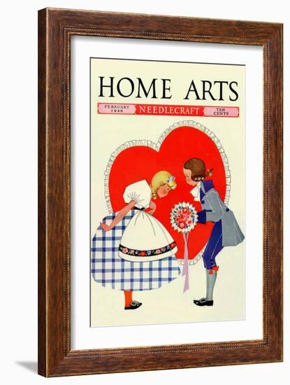 Young Boy Gives a Little Girl a Nosegay-null-Framed Art Print