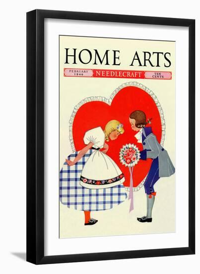 Young Boy Gives a Little Girl a Nosegay-null-Framed Art Print