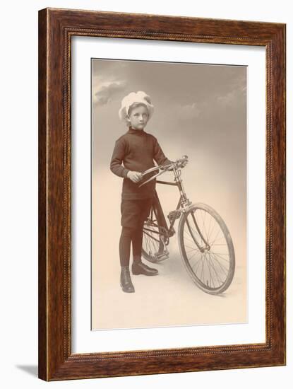 Young Boy in Chef's Hat with Bicycle-null-Framed Art Print