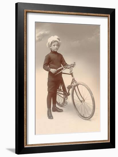 Young Boy in Chef's Hat with Bicycle-null-Framed Art Print