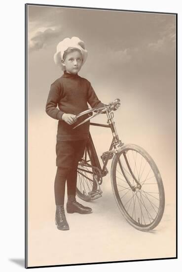 Young Boy in Chef's Hat with Bicycle-null-Mounted Art Print