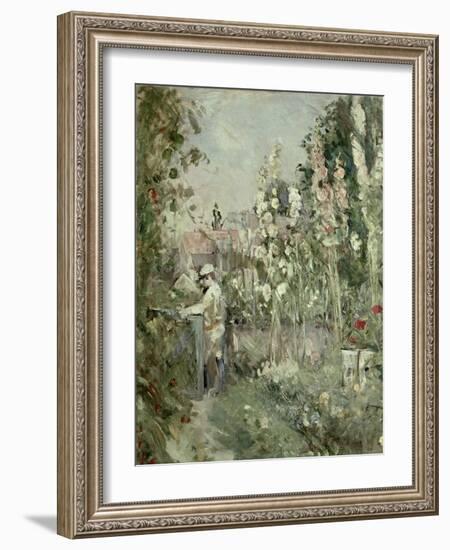 Young Boy in the Hollyhocks-Berthe Morisot-Framed Giclee Print