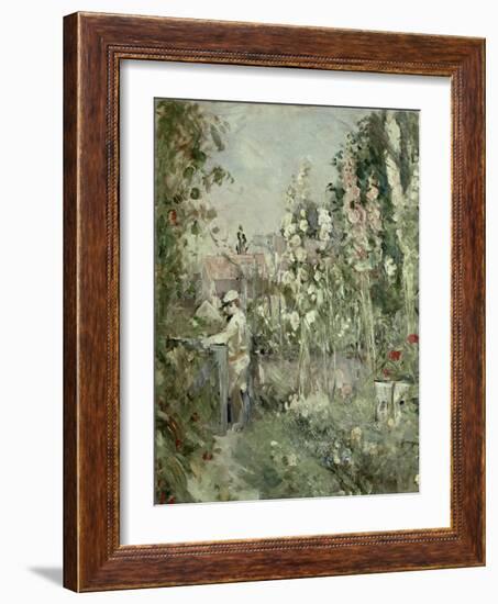 Young Boy in the Hollyhocks-Berthe Morisot-Framed Giclee Print