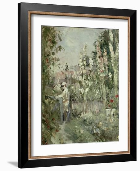 Young Boy in the Hollyhocks-Berthe Morisot-Framed Giclee Print