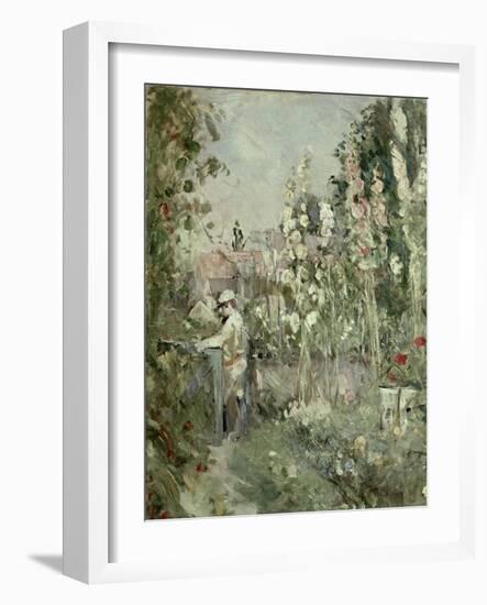 Young Boy in the Hollyhocks-Berthe Morisot-Framed Giclee Print