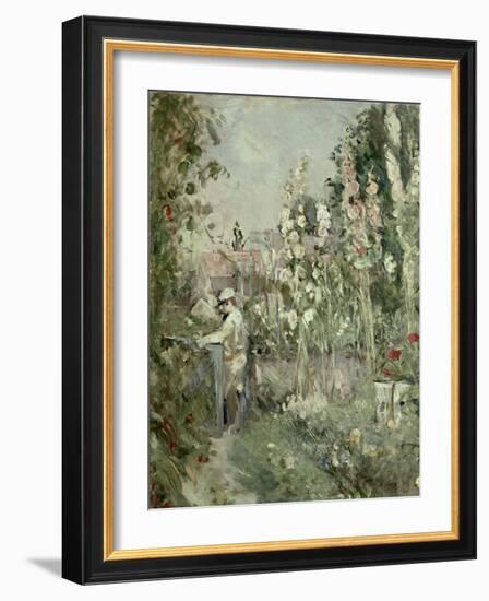 Young Boy in the Hollyhocks-Berthe Morisot-Framed Giclee Print