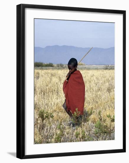 Young Boy of the Datoga Tribe Crosses the Plains East of Lake Manyara in Northern Tanzania-Nigel Pavitt-Framed Photographic Print