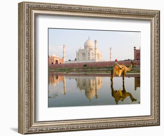 Young Boy on Camel, Taj Mahal Temple Burial Site at Sunset, Agra, India-Bill Bachmann-Framed Photographic Print