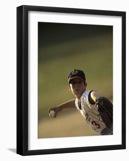 Young Boy Pitching During a Little League Baseball Games-null-Framed Photographic Print