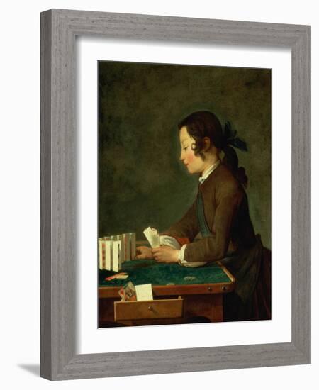 Young Boy Playing Cards (Oil on Canvas)-Jean-Baptiste Simeon Chardin-Framed Giclee Print