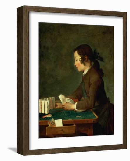 Young Boy Playing Cards (Oil on Canvas)-Jean-Baptiste Simeon Chardin-Framed Giclee Print