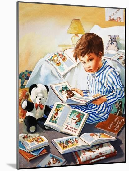 Young Boy Reading Story Books-null-Mounted Giclee Print