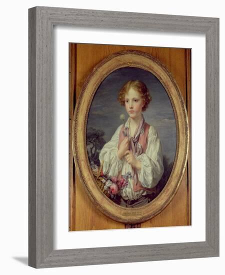 Young Boy with a Basket of Flowers-Jean-Baptiste Greuze-Framed Giclee Print