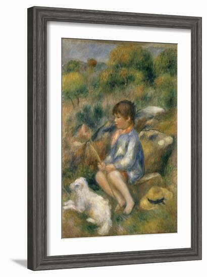 Young Boy with His Dog by a Brook, 1890-Pierre-Auguste Renoir-Framed Giclee Print