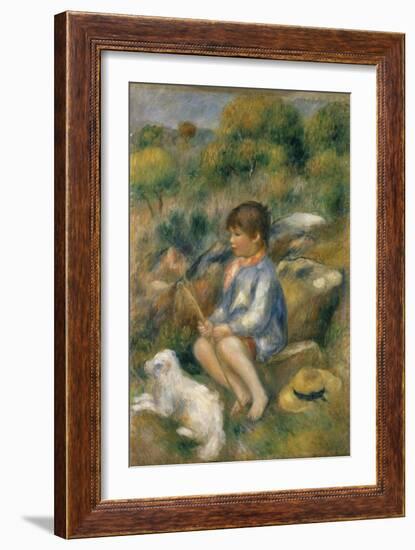 Young Boy with His Dog by a Brook, 1890-Pierre-Auguste Renoir-Framed Giclee Print
