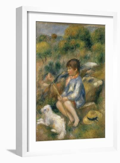 Young Boy with His Dog by a Brook, 1890-Pierre-Auguste Renoir-Framed Giclee Print