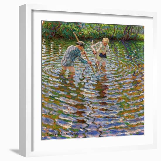 Young Boys Fishing for Crayfish, (Oil on Board)-Nikolai Petrovich Bogdanov-Belsky-Framed Giclee Print