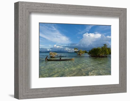 Young Boys Fishing in the Marovo Lagoon before Dramatic Clouds, Solomon Islands, South Pacific-Michael Runkel-Framed Photographic Print