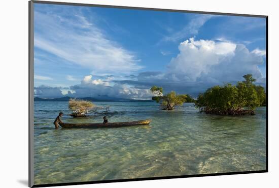 Young Boys Fishing in the Marovo Lagoon before Dramatic Clouds, Solomon Islands, South Pacific-Michael Runkel-Mounted Photographic Print