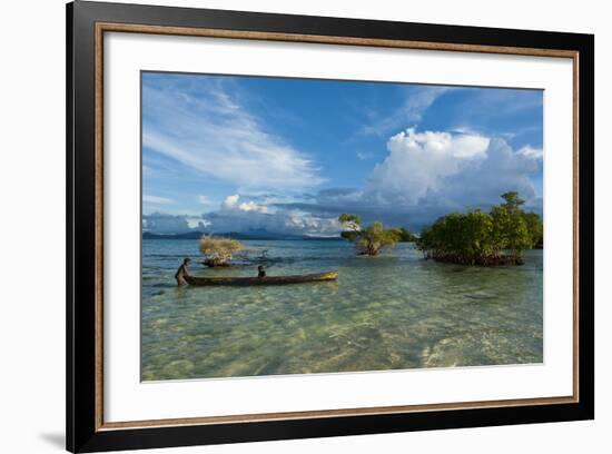 Young Boys Fishing in the Marovo Lagoon before Dramatic Clouds, Solomon Islands, South Pacific-Michael Runkel-Framed Photographic Print