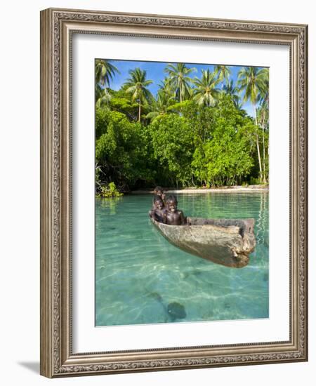 Young Boys Fishing in the Marovo Lagoon, Solomon Islands, Pacific-Michael Runkel-Framed Photographic Print
