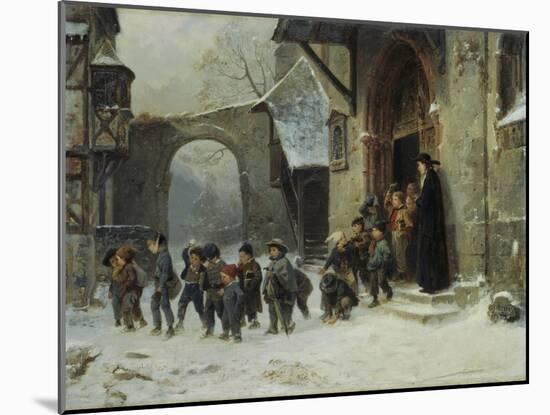 Young Boys Leaving a Church School Building onto a Snow Covered Courtyard, c.1853-Marc Louis Benjamin Vautier-Mounted Giclee Print
