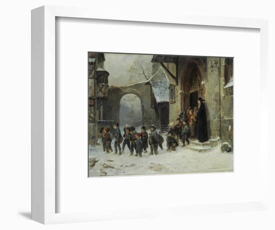 Young Boys Leaving a Church School Building onto a Snow Covered Courtyard, c.1853-Marc Louis Benjamin Vautier-Framed Premium Giclee Print