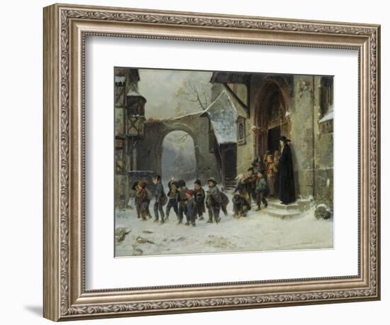 Young Boys Leaving a Church School Building onto a Snow Covered Courtyard, c.1853-Marc Louis Benjamin Vautier-Framed Giclee Print