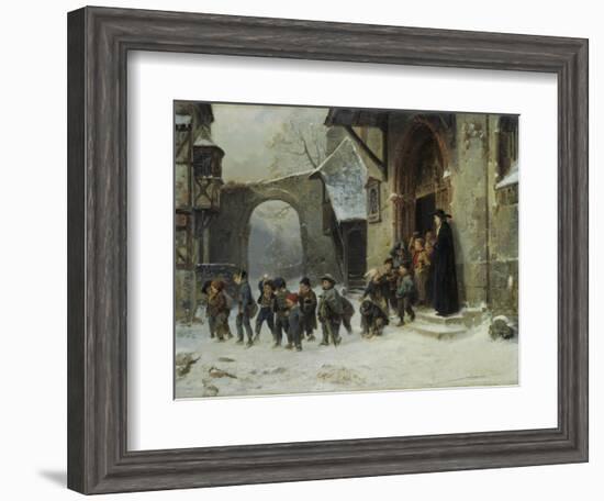 Young Boys Leaving a Church School Building onto a Snow Covered Courtyard, c.1853-Marc Louis Benjamin Vautier-Framed Giclee Print