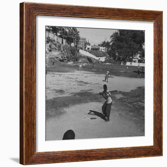 Young Boys Playing Baseball-null-Framed Photographic Print