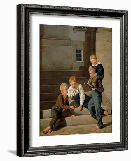 Young Boys Playing Dice in Front of Christiansborg Castle, Copenhagen, 1834-Constantin Hansen-Framed Giclee Print