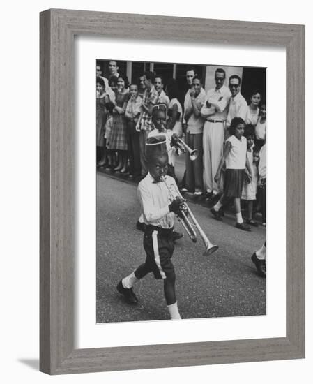 Young Boys Playing Trumpets in a Parade-Hank Walker-Framed Photographic Print