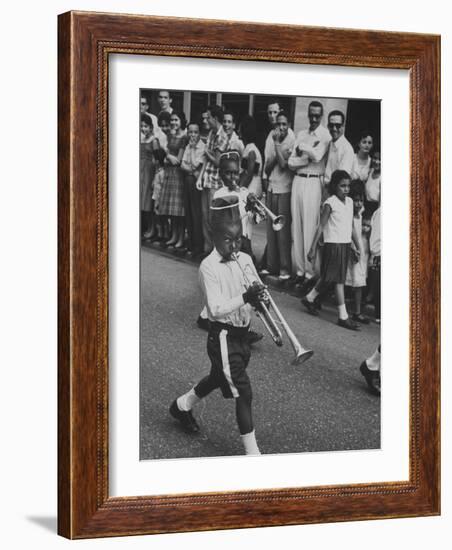 Young Boys Playing Trumpets in a Parade-Hank Walker-Framed Photographic Print