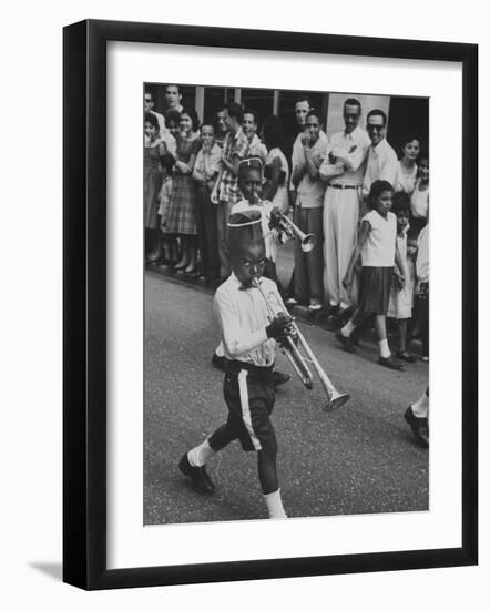 Young Boys Playing Trumpets in a Parade-Hank Walker-Framed Photographic Print