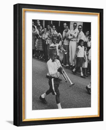 Young Boys Playing Trumpets in a Parade-Hank Walker-Framed Photographic Print