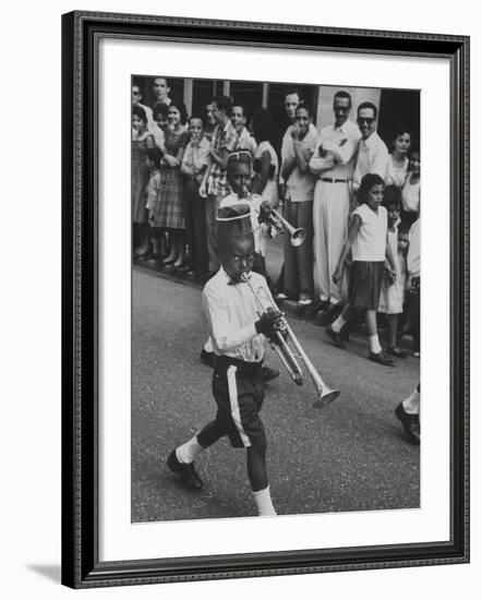 Young Boys Playing Trumpets in a Parade-Hank Walker-Framed Photographic Print