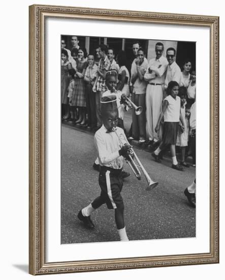 Young Boys Playing Trumpets in a Parade-Hank Walker-Framed Photographic Print